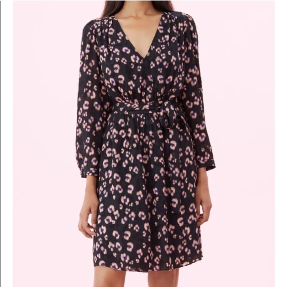 • Rebecca Taylor • Women’s Cheetah V Neck Silk Blend Dress Knee Length Black 2 - Picture 1 of 5